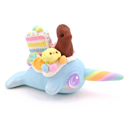 Blue Easter Dessert Narwhal Figurine - Polymer Clay Easter Animal Collection