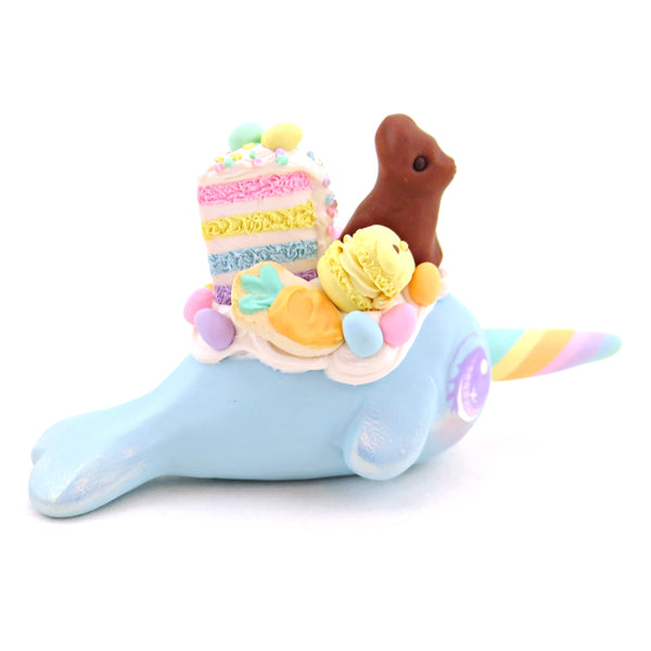 Blue Easter Dessert Narwhal Figurine - Polymer Clay Easter Animal Collection