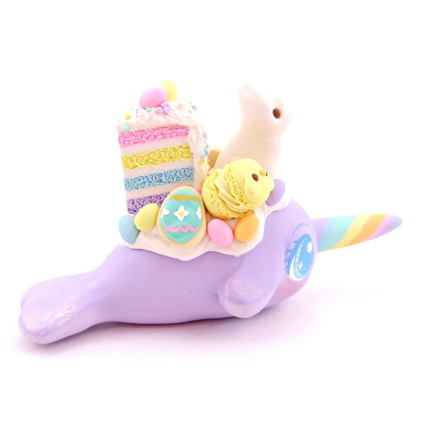 Purple Easter Dessert Narwhal Figurine - Polymer Clay Easter Animal Collection