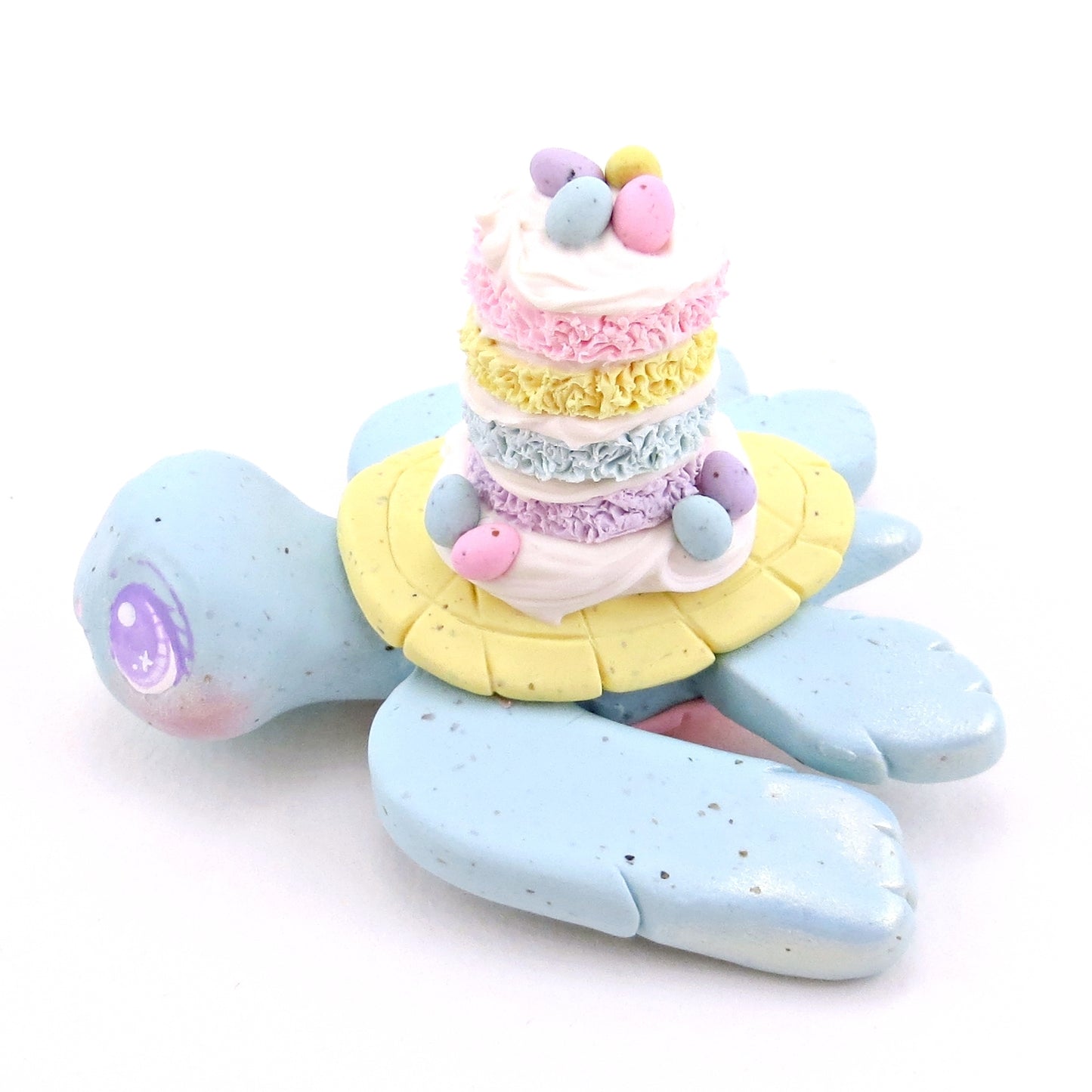 Blue Speckled Egg Cake Turtle Figurine - Polymer Clay Easter Animal Collection