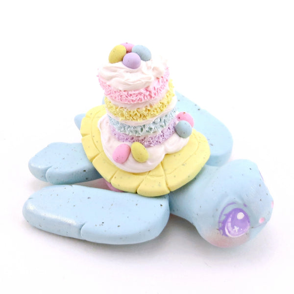 Blue Speckled Egg Cake Turtle Figurine - Polymer Clay Easter Animal Collection