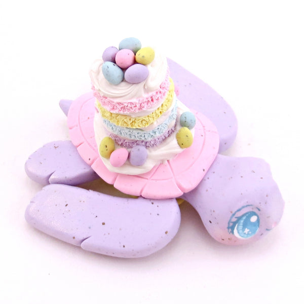Purple Speckled Egg Cake Turtle Figurine - Polymer Clay Easter Animal Collection