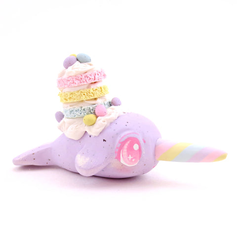 Purple Speckled Egg Cake Narwhal Figurine - Polymer Clay Easter Animal Collection