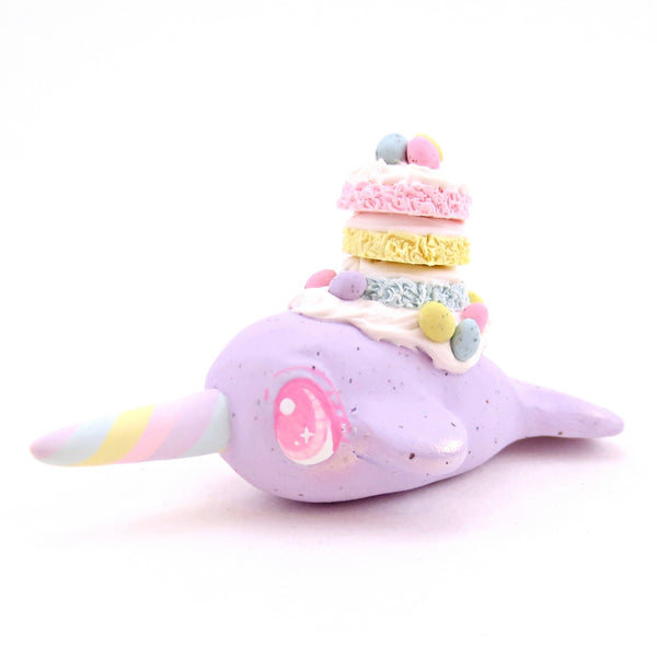 Purple Speckled Egg Cake Narwhal Figurine - Polymer Clay Easter Animal Collection