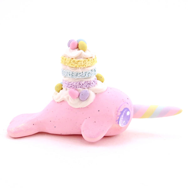 Pink Speckled Egg Cake Narwhal Figurine - Polymer Clay Easter Animal Collection