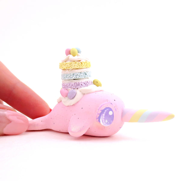 Pink Speckled Egg Cake Narwhal Figurine - Polymer Clay Easter Animal Collection
