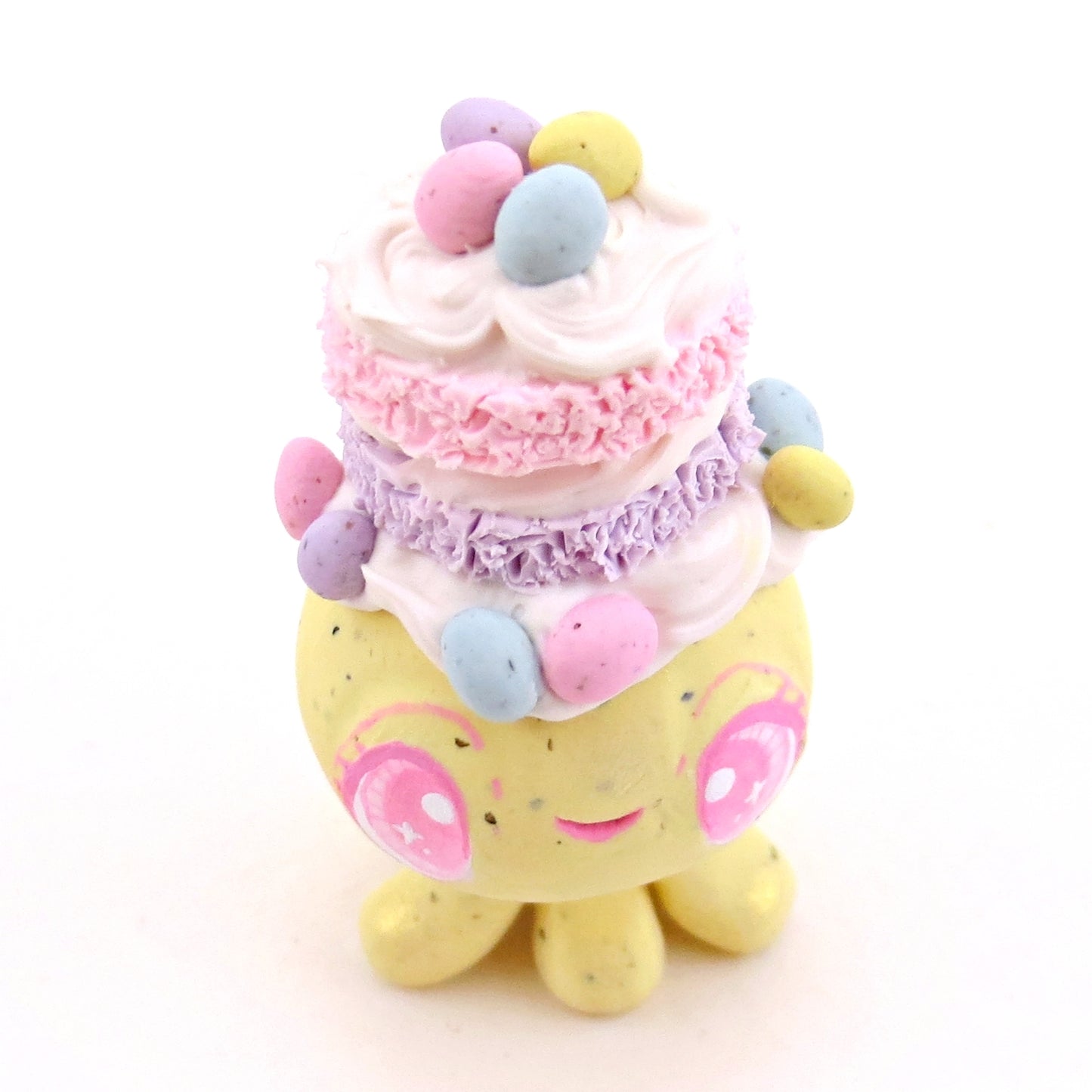 Yellow Speckled Egg Cake Jellyfish Figurine - Polymer Clay Easter Animal Collection