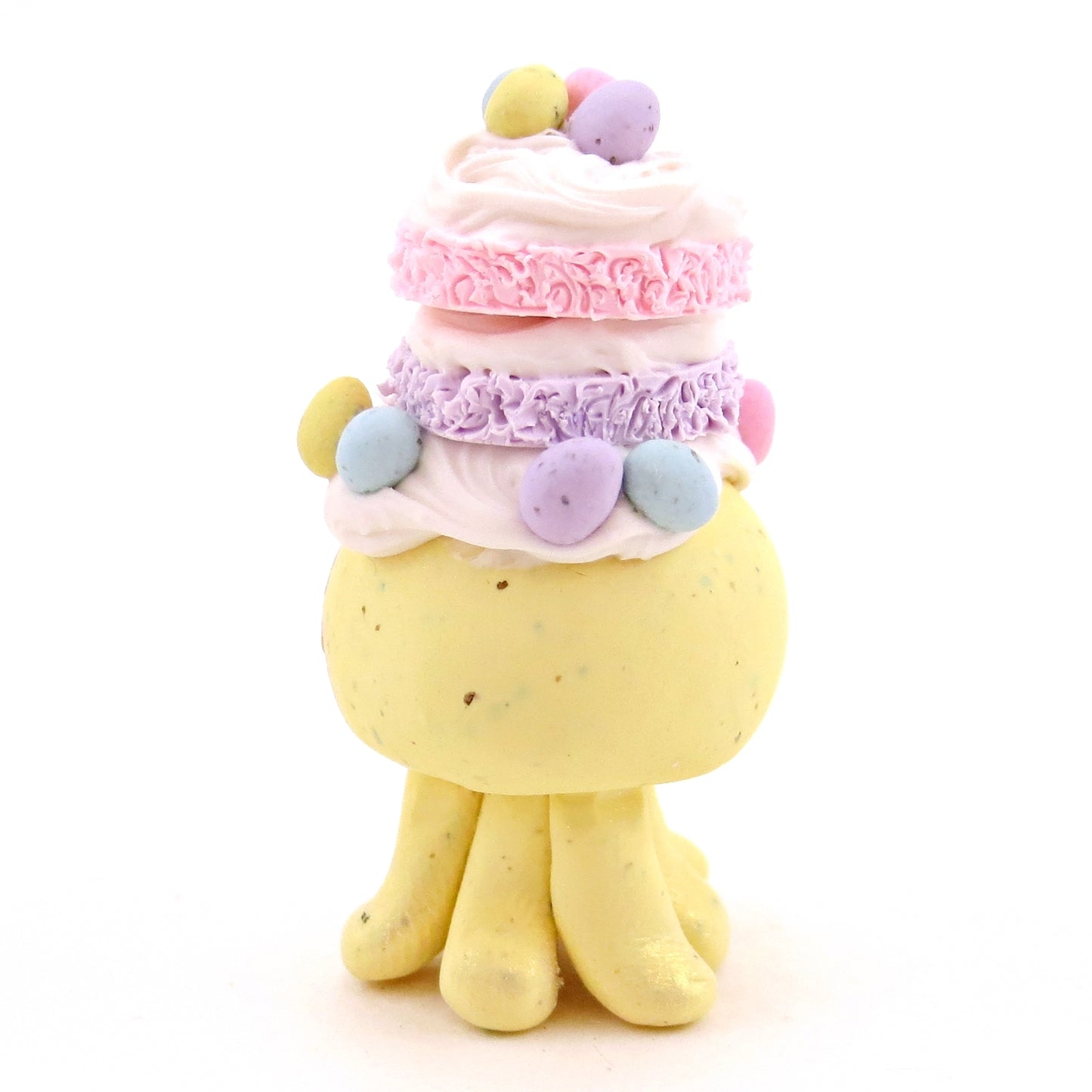 Yellow Speckled Egg Cake Jellyfish Figurine - Polymer Clay Easter Animal Collection