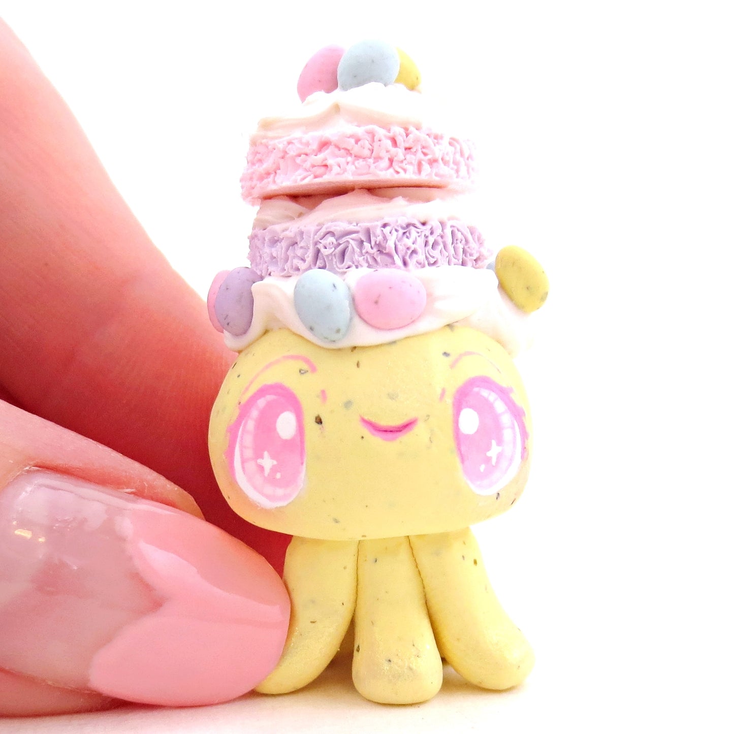 Yellow Speckled Egg Cake Jellyfish Figurine - Polymer Clay Easter Animal Collection