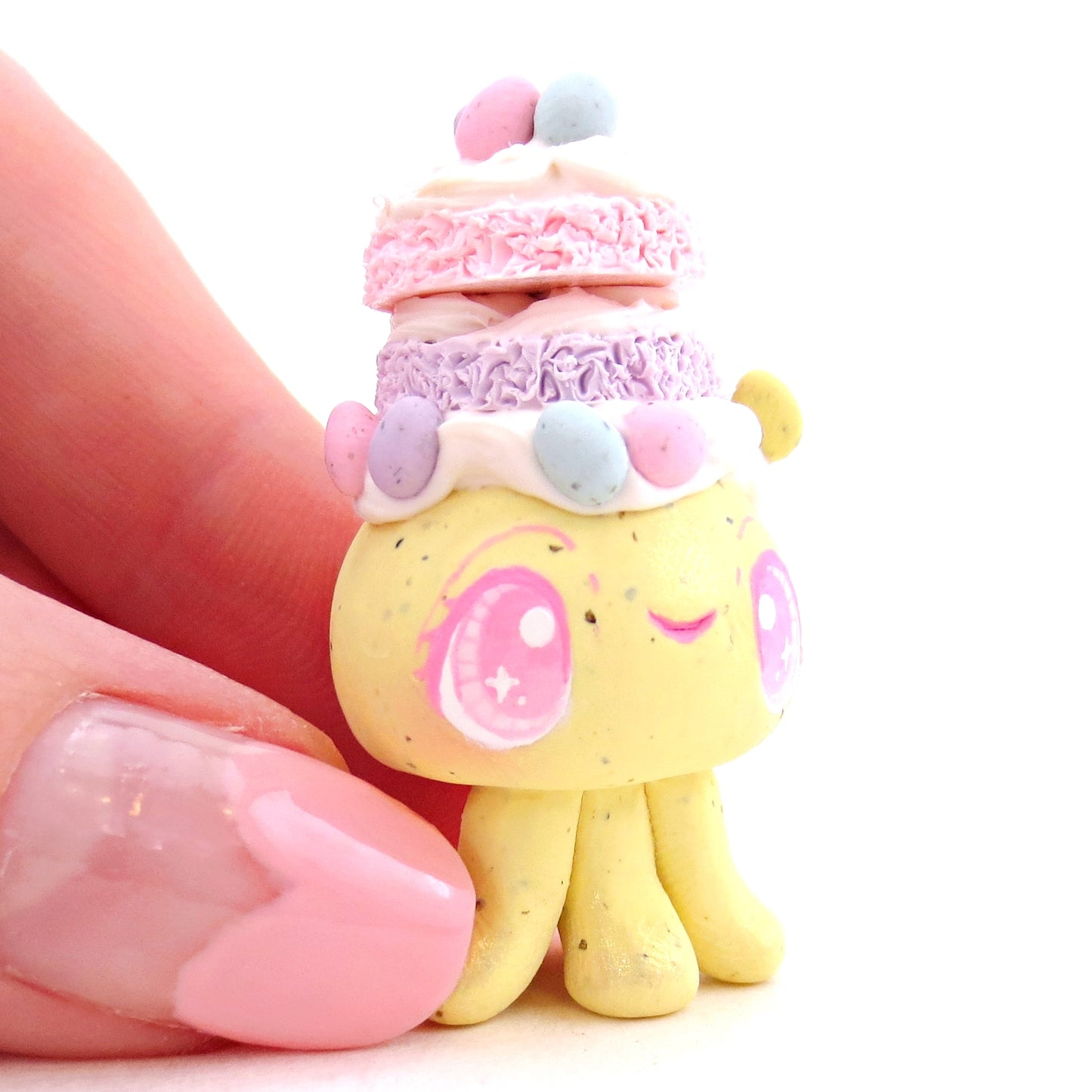 Yellow Speckled Egg Cake Jellyfish Figurine - Polymer Clay Easter Animal Collection