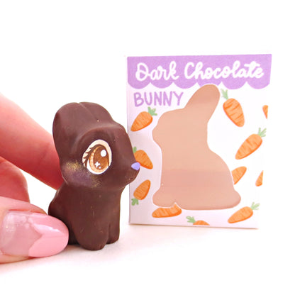 Dark Chocolate Bunny Figurine - Polymer Clay Easter Animal Collection