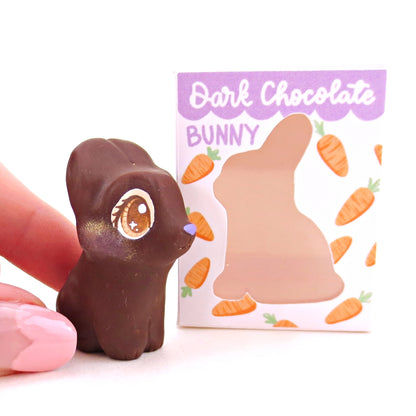 Dark Chocolate Bunny Figurine - Polymer Clay Easter Animal Collection