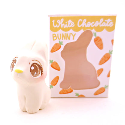 White Chocolate Bunny Figurine - Polymer Clay Easter Animal Collection