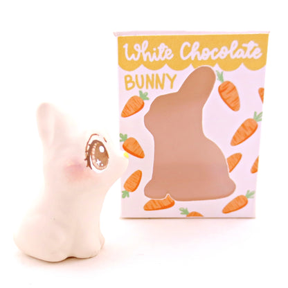 White Chocolate Bunny Figurine - Polymer Clay Easter Animal Collection