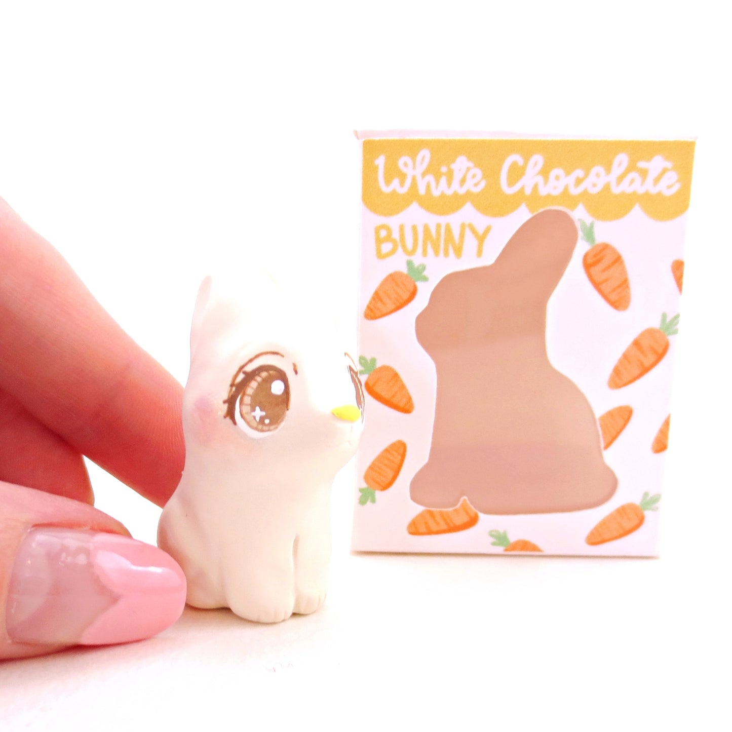 White Chocolate Bunny Figurine - Polymer Clay Easter Animal Collection