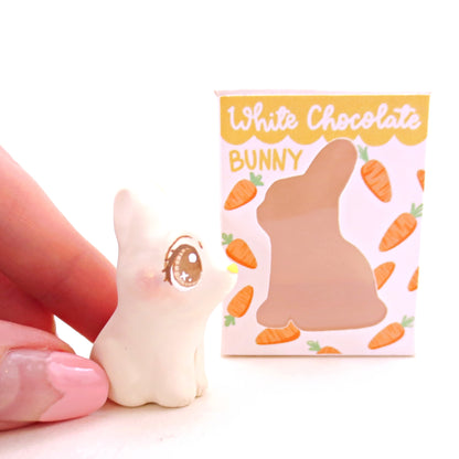 White Chocolate Bunny Figurine - Polymer Clay Easter Animal Collection