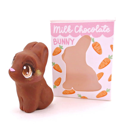 Milk Chocolate Bunny Figurine - Polymer Clay Easter Animal Collection