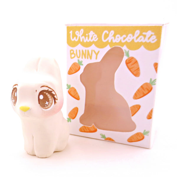 White Chocolate Bunny Figurine - Polymer Clay Easter Animal Collection