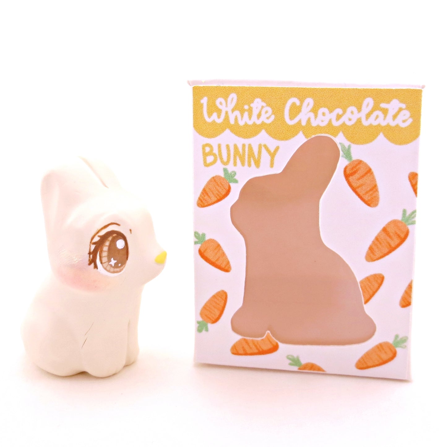 White Chocolate Bunny Figurine - Polymer Clay Easter Animal Collection