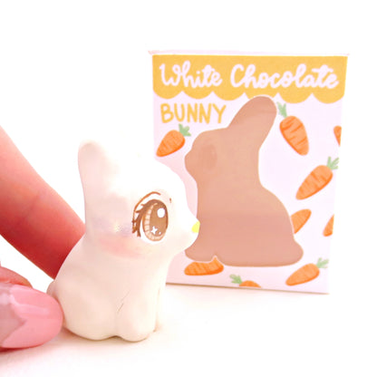 White Chocolate Bunny Figurine - Polymer Clay Easter Animal Collection