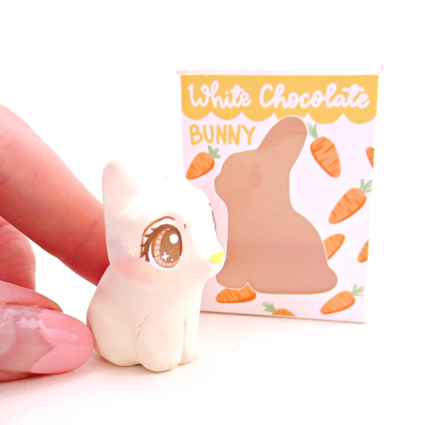 White Chocolate Bunny Figurine - Polymer Clay Easter Animal Collection