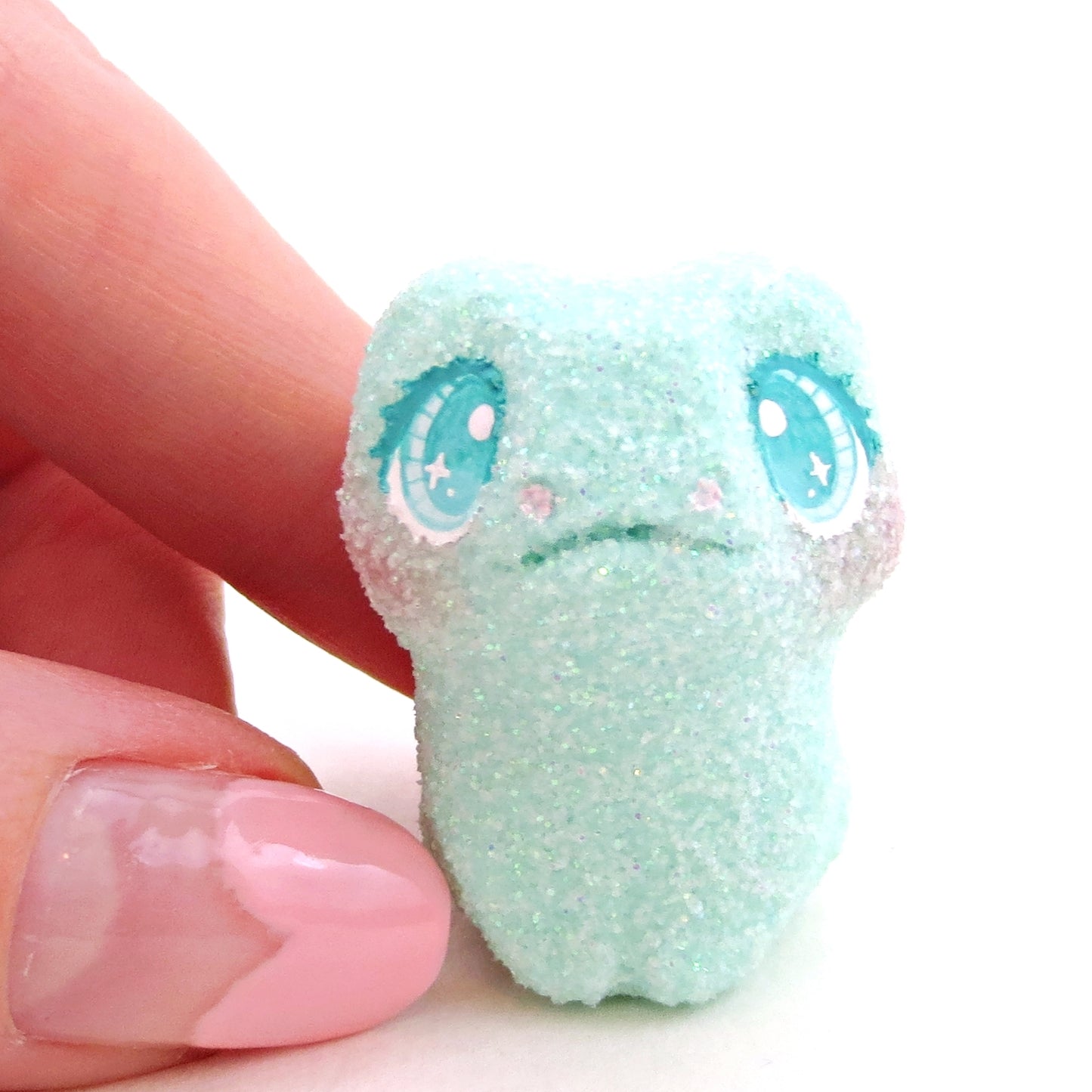 Glitter "Marshmallow" Frog Figurine - Polymer Clay Easter Animal Collection