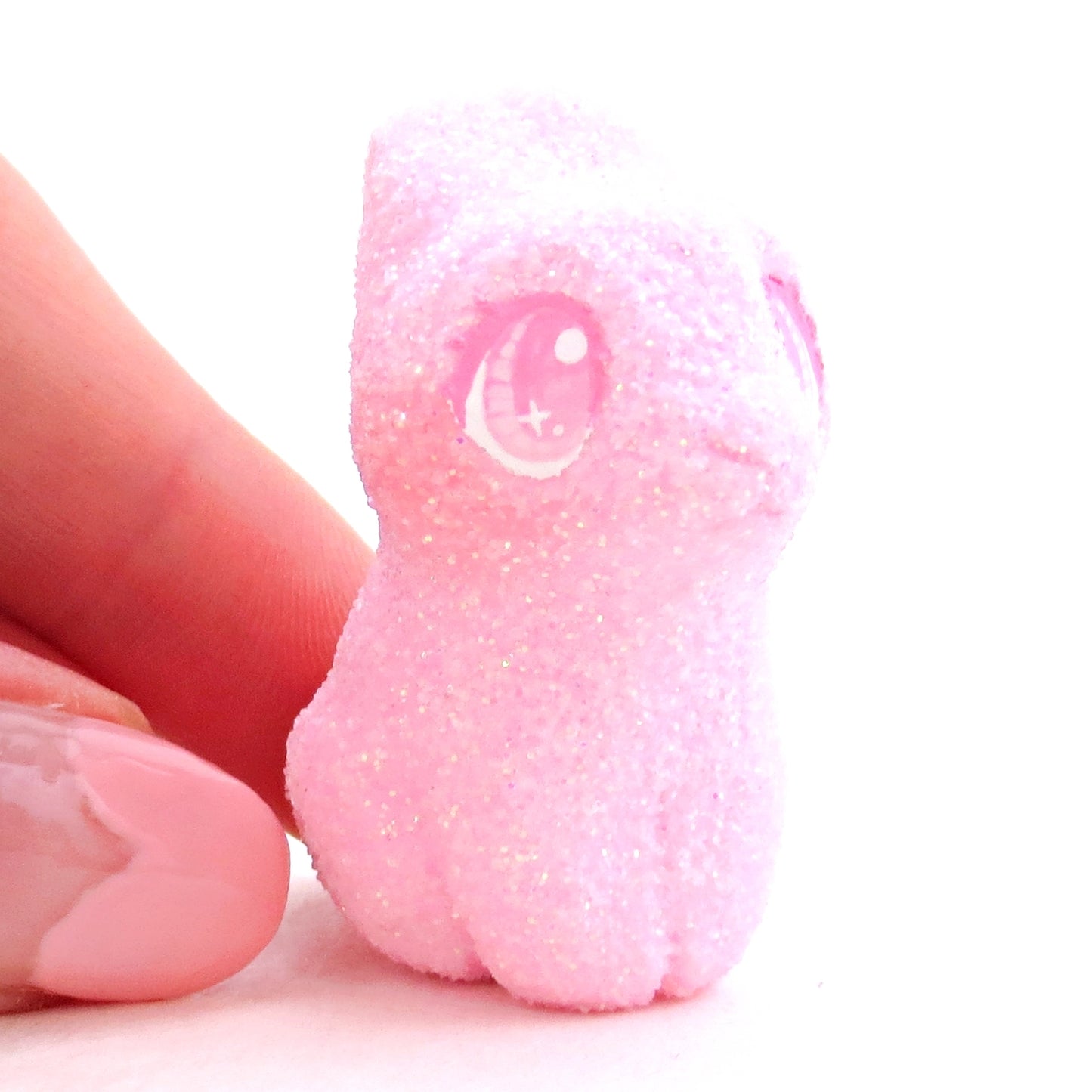 Pink Glitter "Marshmallow" Bunny Figurine - Polymer Clay Easter Animal Collection