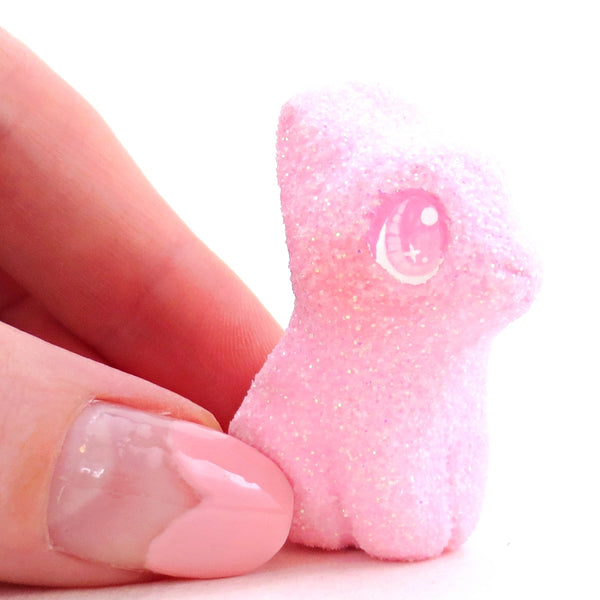 Pink Glitter "Marshmallow" Bunny Figurine - Polymer Clay Easter Animal Collection