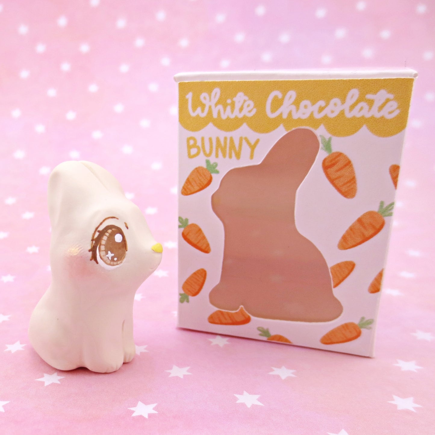 White Chocolate Bunny Figurine - Polymer Clay Easter Animal Collection