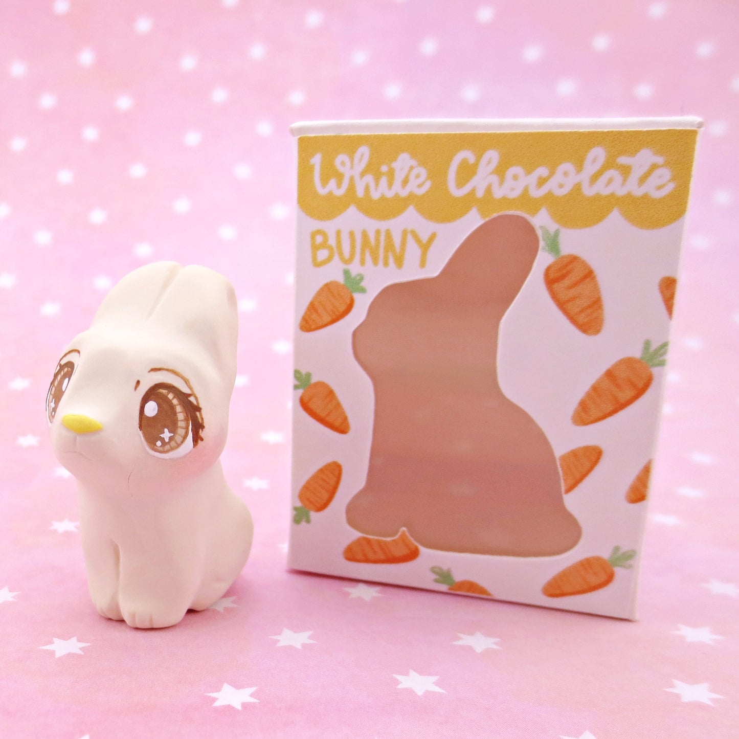 White Chocolate Bunny Figurine - Polymer Clay Easter Animal Collection