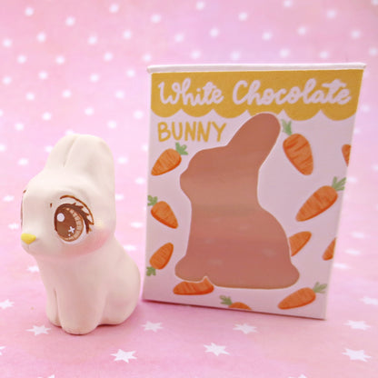 White Chocolate Bunny Figurine - Polymer Clay Easter Animal Collection