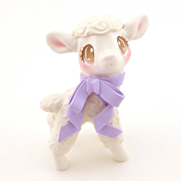 Lamb with Lavender Bow Figurine - Polymer Clay Easter Animal Collection