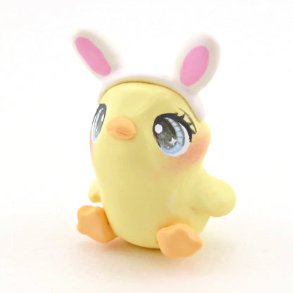 Blue-Eyed Chick with Bunny Ear Headband Figurine - Polymer Clay Easter Animal Collection