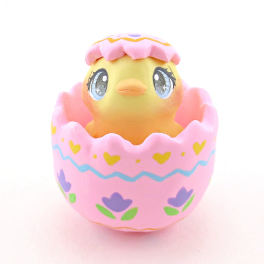 Chick in a Pink Easter Egg Figurine - Polymer Clay Easter Animal Collection