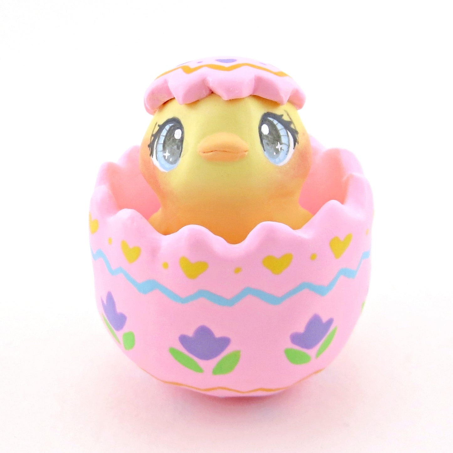 Chick in a Pink Easter Egg Figurine - Polymer Clay Easter Animal Collection