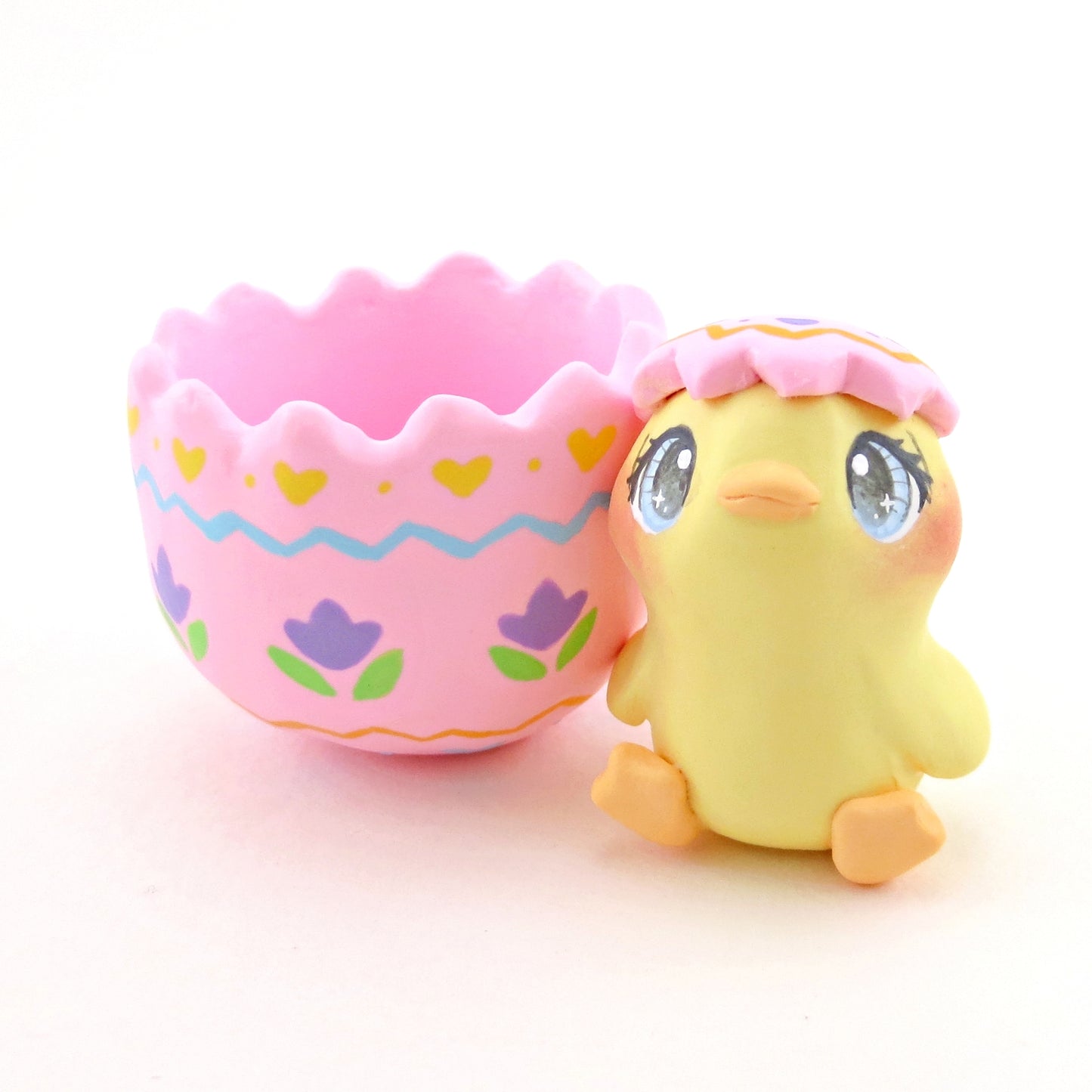 Chick in a Pink Easter Egg Figurine - Polymer Clay Easter Animal Collection