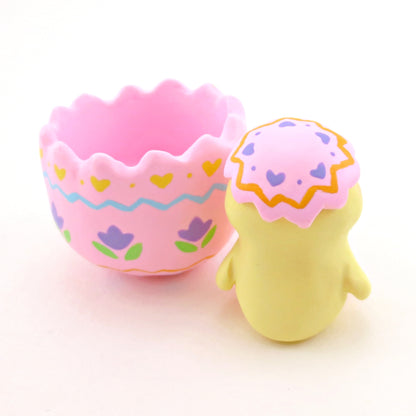 Chick in a Pink Easter Egg Figurine - Polymer Clay Easter Animal Collection