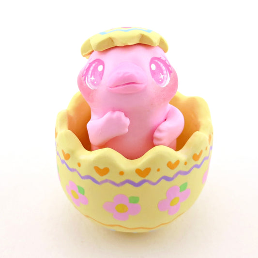 Pink Platypus in a Yellow Easter Egg Figurine - Polymer Clay Easter Animal Collection