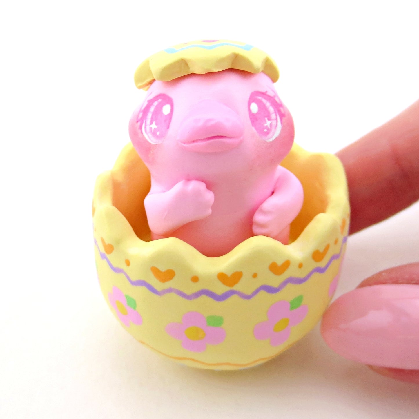 Pink Platypus in a Yellow Easter Egg Figurine - Polymer Clay Easter Animal Collection