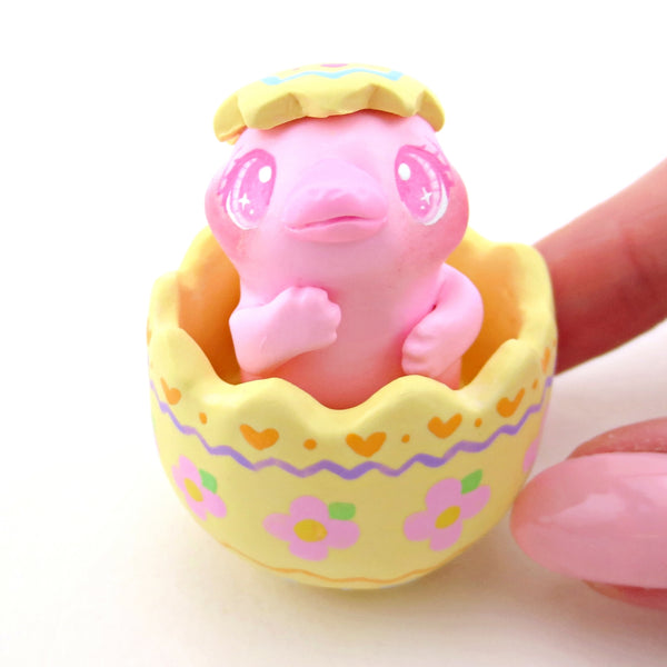 Pink Platypus in a Yellow Easter Egg Figurine - Polymer Clay Easter Animal Collection
