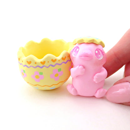 Pink Platypus in a Yellow Easter Egg Figurine - Polymer Clay Easter Animal Collection