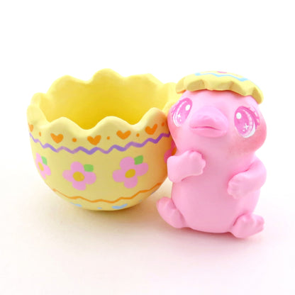 Pink Platypus in a Yellow Easter Egg Figurine - Polymer Clay Easter Animal Collection