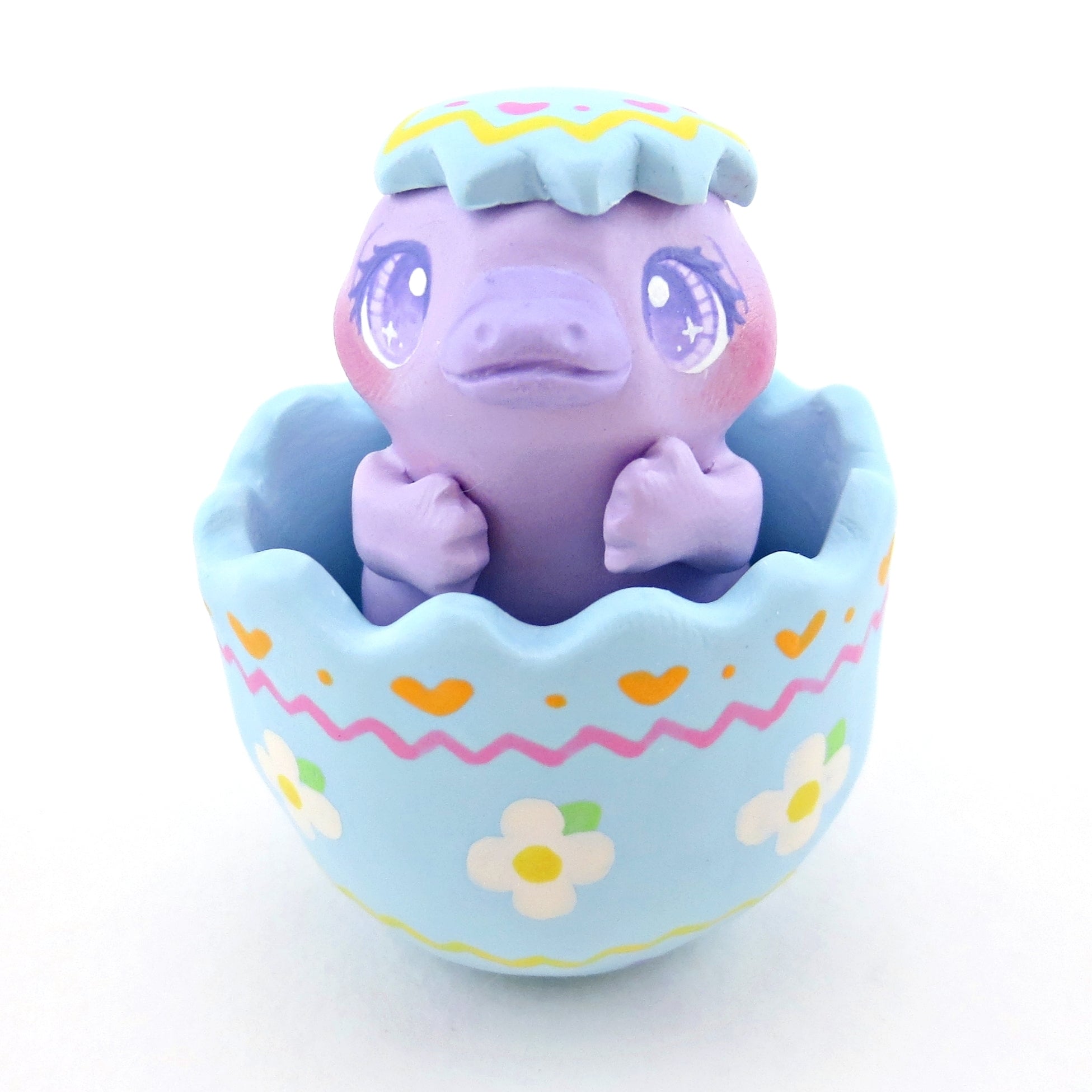 Purple Platypus in a Blue Easter Egg Figurine - Polymer Clay Easter Animal Collection
