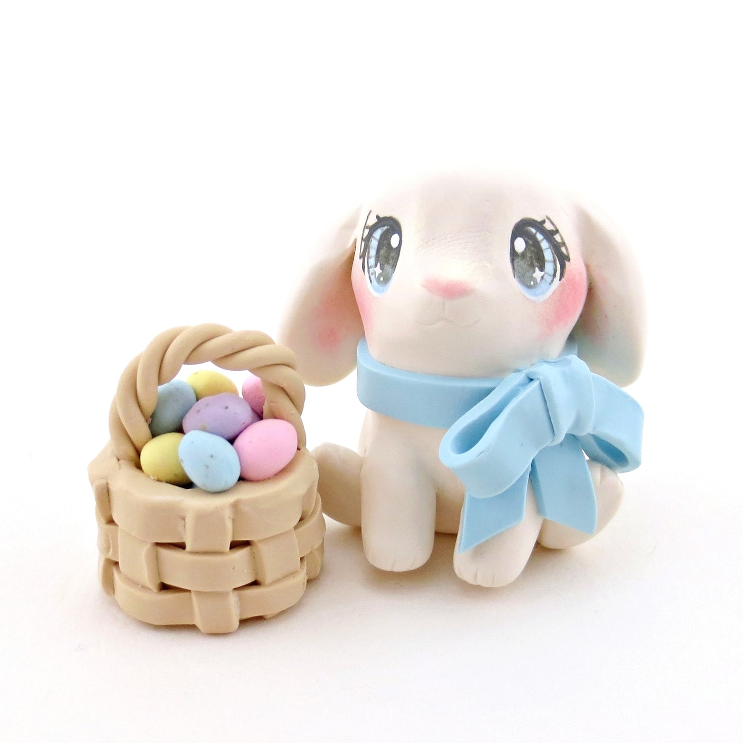 Lop-Eared Bunny with an Easter Basket Figurine - Polymer Clay Easter Animal Collection