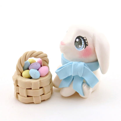 Lop-Eared Bunny with an Easter Basket Figurine - Polymer Clay Easter Animal Collection