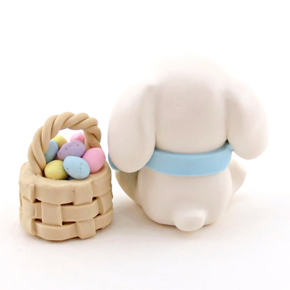 Lop-Eared Bunny with an Easter Basket Figurine - Polymer Clay Easter Animal Collection