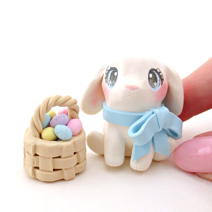 Lop-Eared Bunny with an Easter Basket Figurine - Polymer Clay Easter Animal Collection