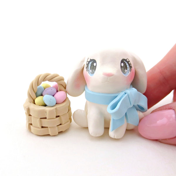 Lop-Eared Bunny with an Easter Basket Figurine - Polymer Clay Easter Animal Collection