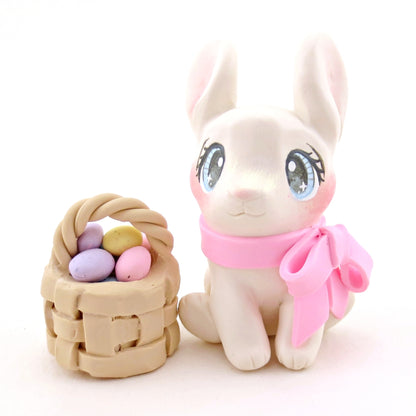 Bunny with an Easter Basket Figurine - Polymer Clay Easter Animal Collection