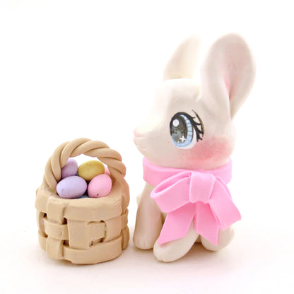 Bunny with an Easter Basket Figurine - Polymer Clay Easter Animal Collection